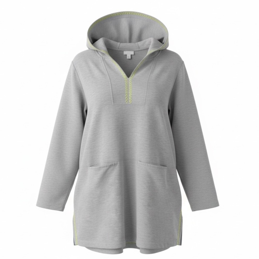 J. Jill Fit Elevate Embroidered Pullover Tunic Hoodie‎ Gray Size Medium Petite